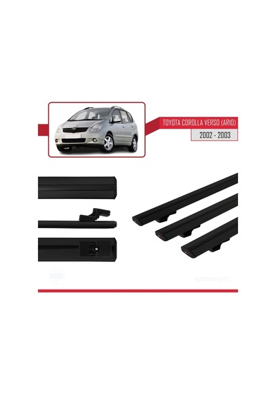 Toyota Corolla Verso Ar10 2002-2003 Arası İle Uyumlu Basic Model Ara Atkı Tavan Barı Siyah 3 Adet