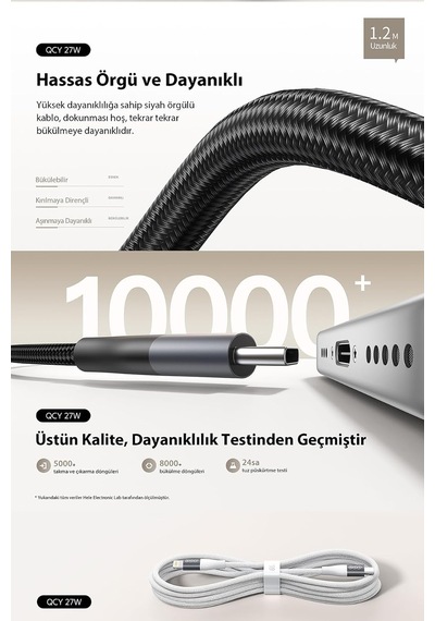 27w Type-c To Lightning Şarj Kablosu 1.2 Metre Halat Örgü 480mbps Kırılmaz Data Kablosu Dc23,siyah Diğer