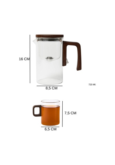 Borosilikat Cam Sihirli Demlik 720 Ml Isıya Dayanıklı 2 Bardaklı Bitki Çayı Demleme Seti Çok Renkli