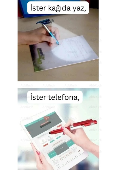 4in1 Dokunmatik Kalem Fenerli Telefon Standı Tükenmez Kalem Tablet Telefon Uyumlu Stylus Pen Çizim