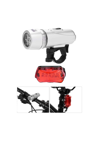 Ön-arka Set Bisiklet Feneri Pilli 500 Lümen 3 Mod Flaşörlü Bisiklet Farı Led Işık Gri 4414 Gri