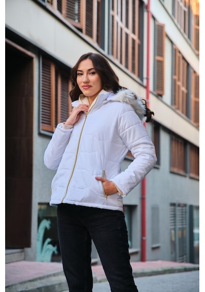 Barbora Günlük Kürklü Şişme Kadın Mont 807beyaz4 001