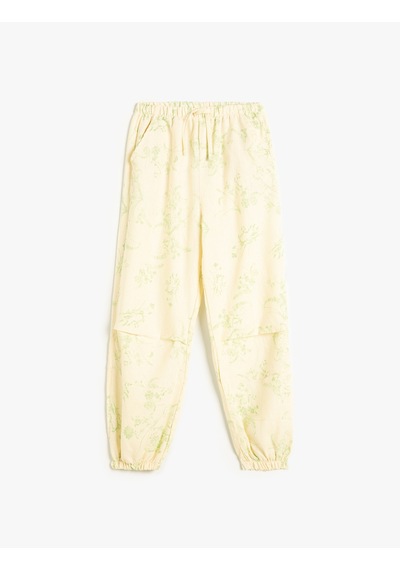 Koton Jogger Pantolon Çiçek Desenli Beli Lastikli Cepli Ekru Desenli 4skg40083aw Ekru
