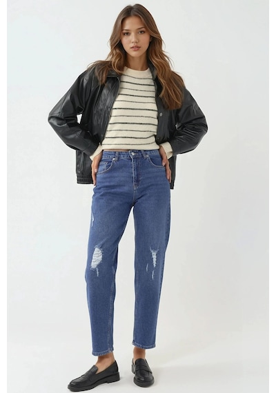 Hiccup Yırtık Detaylı Slim Fit Kot Pantolon Orta Mavi Denim