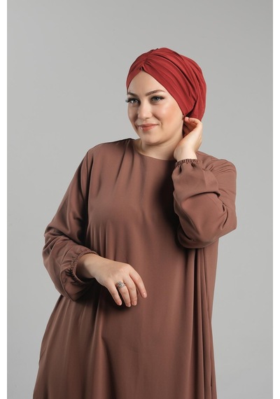Hürrem Bone Kiremit Pratik Hazır Geçmeli Tesettür Bone Sandy Büzgülü Salaş 2119 05 Kiremit