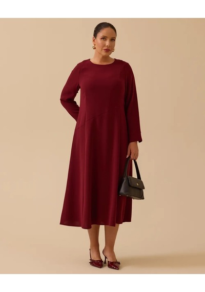 Büyük Beden Basic Midi Elbise Gala-xi Bordo