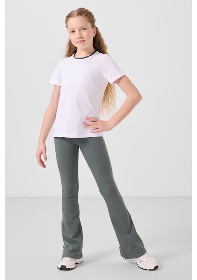 Tommylife Beyaz-haki Pamuklu O Yaka Standart Fit Basic İspanyol Paça Kız Çocuk Tayt Takım - 75192 Beyaz