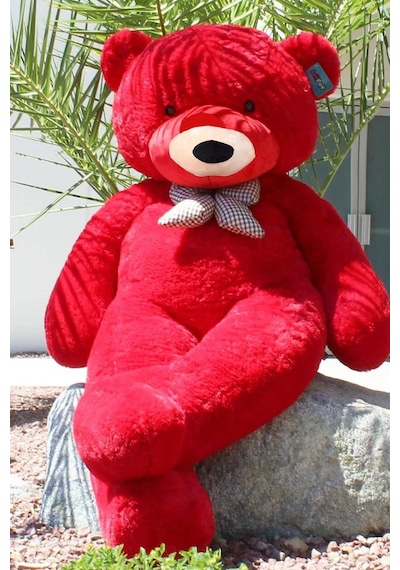 Papyonlu 180-190 Cm Dev Boy Sevimli Peluş Koca Ayı - Sevgiliye Eşe - Arkadaşa Özel Hediye Kırmızı