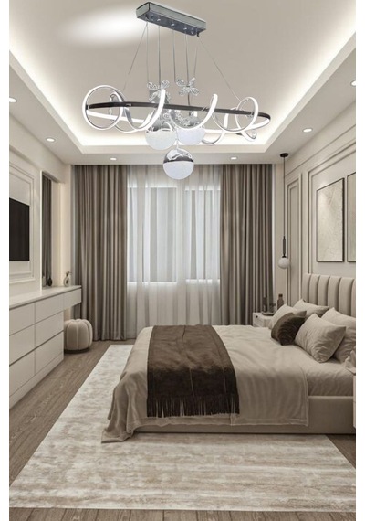 Modern Sarkıt Kıvrımlı Çember 3 Renk Powerled Krom 3 Toplu Led Avize Krom