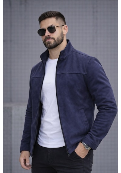 Baselco Slim Fit Dik Yaka Mevsimlik Süet Ceket Lacivert