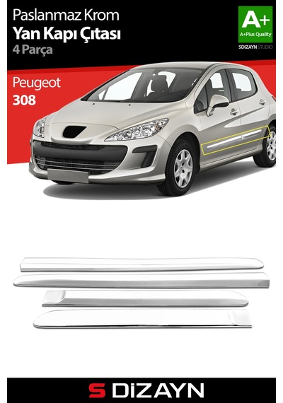 S-Dizayn Peugeot 308  Krom Yan Kapı Çıtası 4 Prç 2007-2013