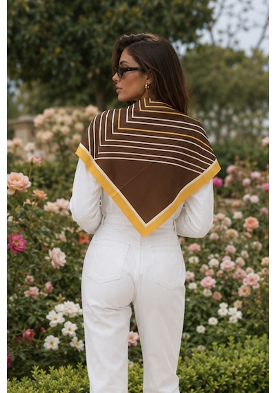 Tarzını Seç Kahverengi V Çizgi Fular / Bandana / Aksesuar / Şal / Eşarp 70x70
