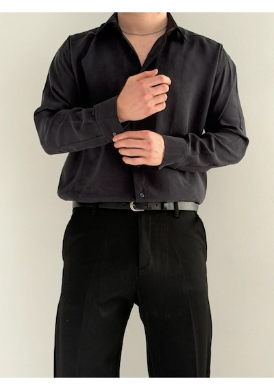 Relaxed Fit Hafif Rahat Modal Kumaş Gömlek Siyah