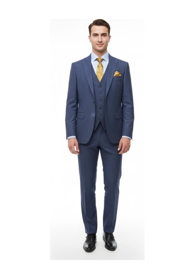Presto Erkek Slimfit Armürlü 6 Drop Yelekli Takım Elbise Lacivert 786-250 Lacivert