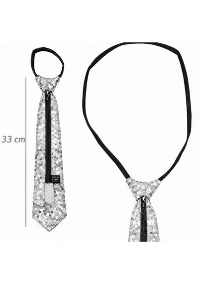 Gümüş Renk Pul Payetli Işıltılı Parti Kravatı 33 Cm Altın Ve Çok Renkli