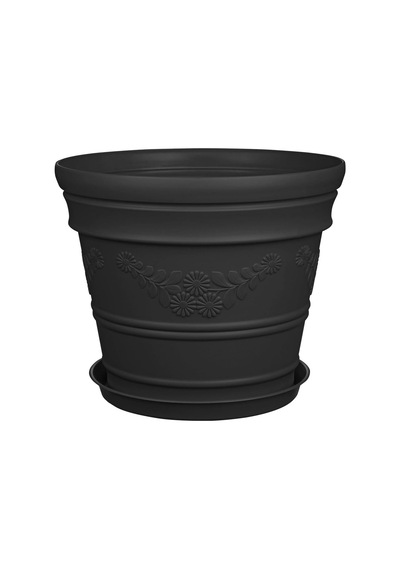 Antik Papatya Desenli Siyah Renk Saksı 21 Litre Siyah