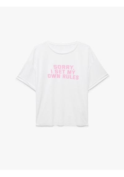 Koton Oversize Yarım Kollu Bisiklet Yaka Baskılı Spor Tişört Beyaz 6sak10215nk