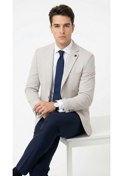 Plus Scorpion Taş Rengi Slim Fit Erkek Blazer Ceket Modern Ofis & Davet Stili Taş