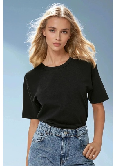 Hiccup Pamuklu Basic Bisiklet Yaka T-shirt Siyah