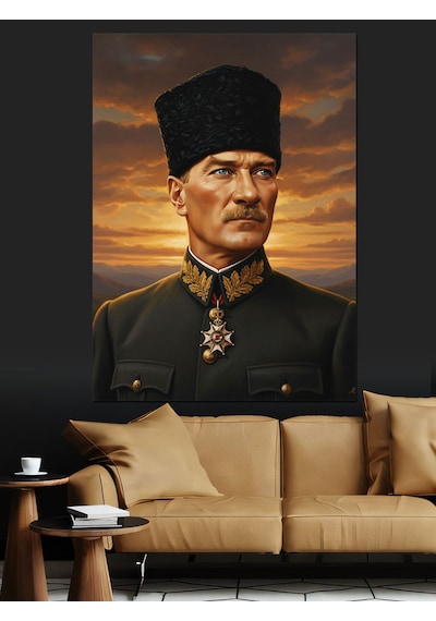 Kalpaklı Mustafa Kemal Atatürk Dekoratif Kanvas - Mdf Ahşap Tablo
