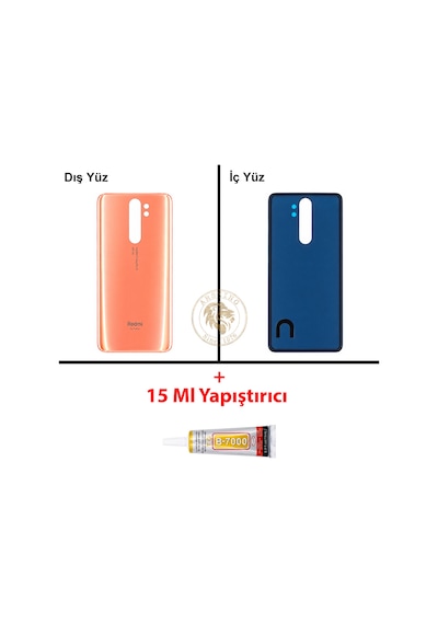 Xiaomi Redmi Note 8 Pro Mercan Turuncusu Arka Pil Kapağı Batarya Kapağı + B-7000 Yapıştırıcı Çok Renkli