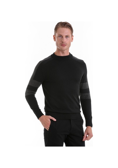 Hatemoğlu Siyah Comfort Fit Düz Pamuklu Yarım Balıkçı Yaka Casual Triko Kaz Siyah