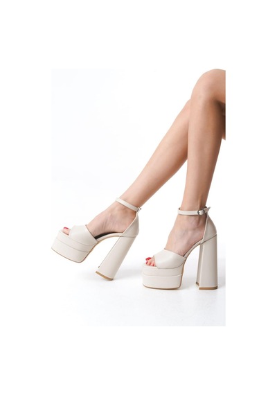 Preshley Kadın Elina Tek Bantlı Bej Cilt 15 Cm Platform Topuklu Ayakkabı Bej