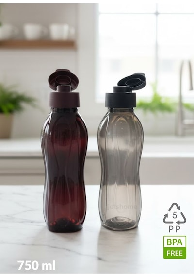 Suluk Seti Pp-5 Bpa Free Akıtmaz 2'li Kokusuz Ofis-spor-okul Matarası Siyah Bordo 750 Ml Mor - Siyah
