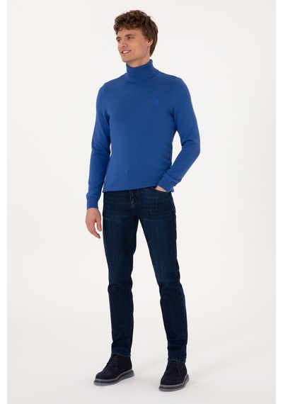 U.S. Polo Assn. Erkek Slim Fit Boğazlı Yaka Saks Basic Kazak 50288884-VR045
