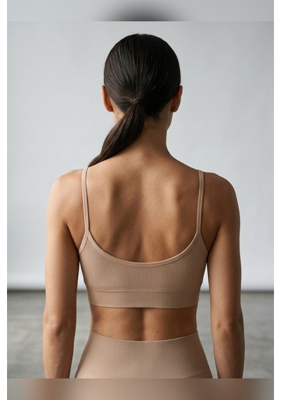 Mataş Kadın İnce İp Askılı Pedli Fitilli Pamuklu Büstiyer Crop Bralette Bej