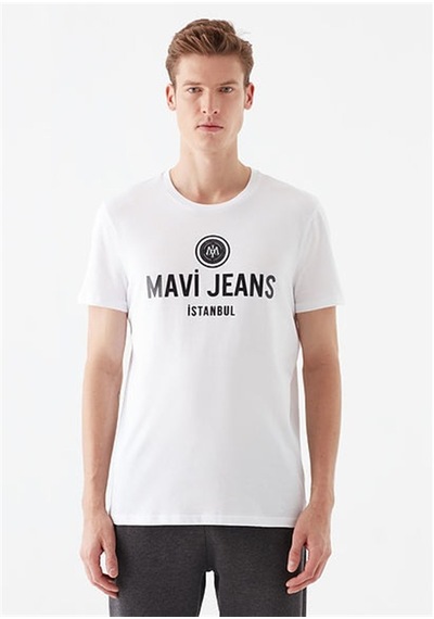 Mavi Mavi Logo Baskılı Beyaz Erkek T-shirt Beyaz