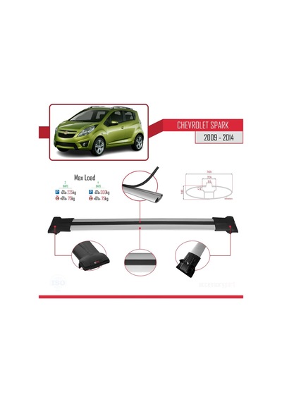 Chevrolet Spark 2009-2014 Arası İle Uyumlu Fly Model Ara Atkı Tavan Barı Gri 3 Adet Bar
