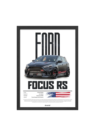 Ford Focus Rs Araba Siyah Ahşap Çerçeveli Poster, Dekoratif Duvar Tablosu
