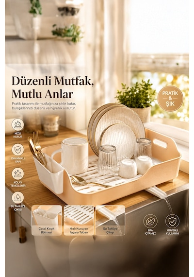 Porsima Akl-060 Bej Lüks Tabaklık Bulaşıklık Bulaşık Sepeti