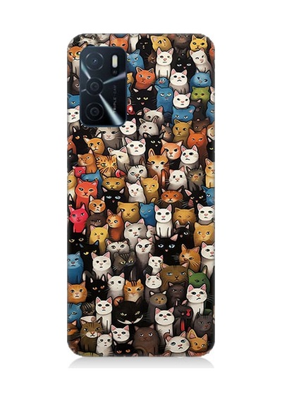 Oppo A55 Uyumlu Silikon Kılıf Sevimli Komik Kedi Suratları