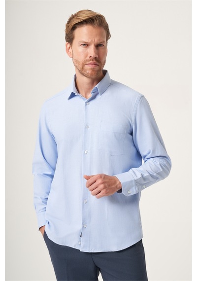 İmza Mavi Sert Yaka Oxford Comfort Fit Pamuklu Gömlek 1004265285