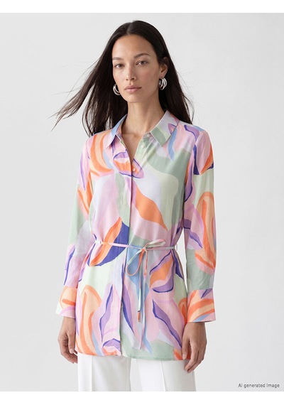 Lcw Everyday Karışık Beli Kuşaklı Desenli Kadın Gömlek Tunik