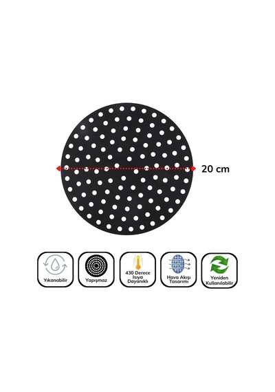 Buffer Siyah Isıya Dayanıklı Yıkanılabilir Silikon Fırın Ve Airfryer Yuvarlak Model Pişirme Matı 20 Cm