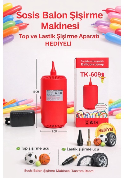 Sosis Balon Şişirme Makinesi Futbol Topu Bisiklet Tekeri Şişirme Aparatlı Diğer