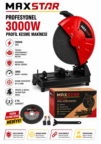 Maxstar PRF3035 3000W 355MM Profil Kesme Makinesi 45 Açılı Metal Demir Kesme + Yedek Kesme Diski