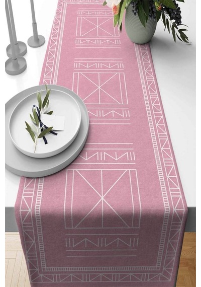 Pembe Etnik Desenli Premium Masa Örtüsü Runner Rnr429n11