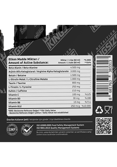 Kingsize Nutrition Beast Shot Pre-workout 60 Ml 20 Adet - Şeftali