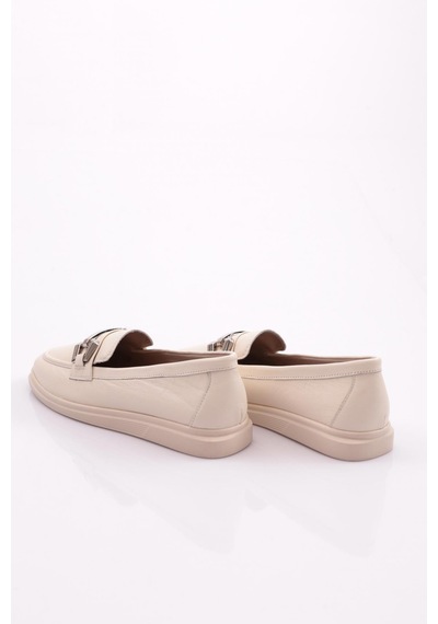 Dgn 981z Kadin Metal Tokali Loafer Ayakkabi Ekru Napa