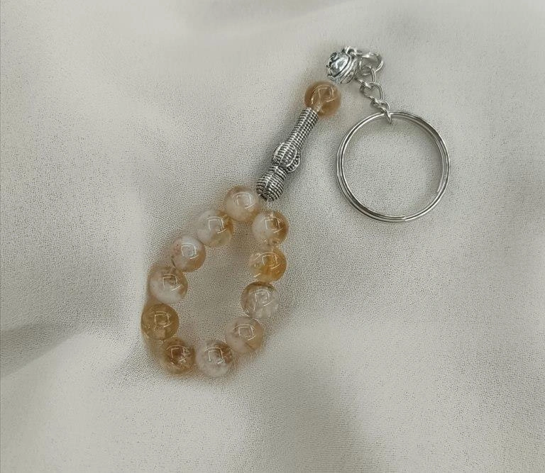 Tesbih Anahtarlık 11 Li 08 Mm Doğal Taş Sitrin Mini Tesbih