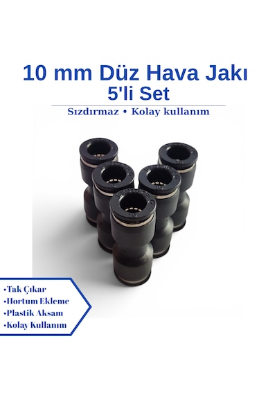 Pnömatik Düz Ekleme Jakı Hortum Birleştirici Rekor 4 - 6 - 8 - 10 - 12 Mm Seçenekli - 5'li Set 10 MM