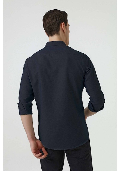 D'S Damat Ds Damat Slim Fit Armürlü Düğmeli Yaka Pamuklu Gömlek 5HC02ORT07265 - Lacivert