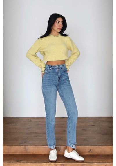 Lacarino 7609 Mom Fıt Kadın Jean Pantolon Ice Blue