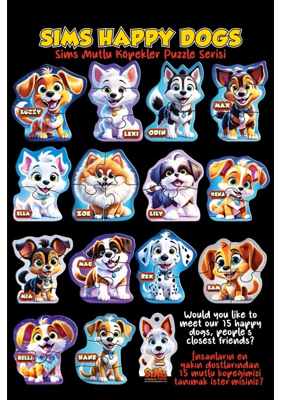 Sims Puzzle Bebekler İçin İlk Puzzle Yapboz Baby Sevimli Köpekler - 1 Yaş Üstü Montessori Eğitici Oyuncak Köpekler