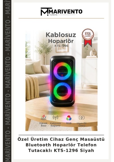 Özel Üretim Cihaz Genç Masaüstü Bluetooth Hoparlör Telefon Tutacaklı Kts-1296 Siyah