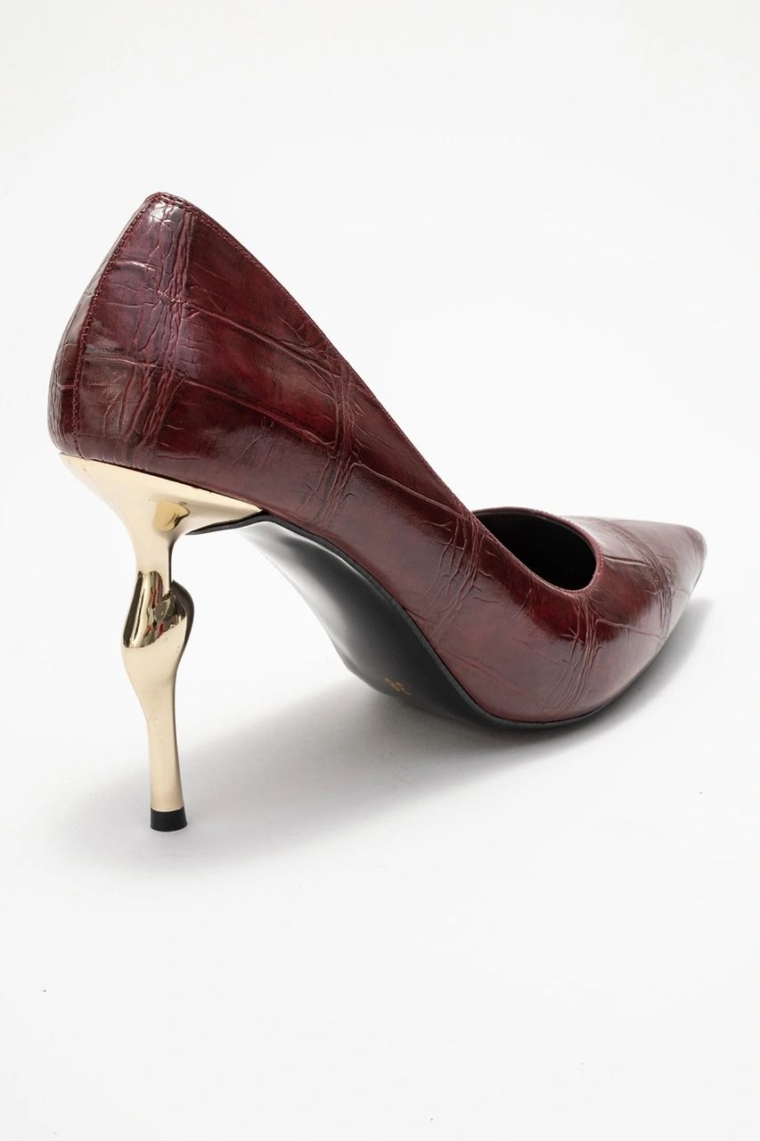 Luvishoes Luvi Shoes Hudson Bordo Baskı Kadın Topuklu Ayakkabı Bordo